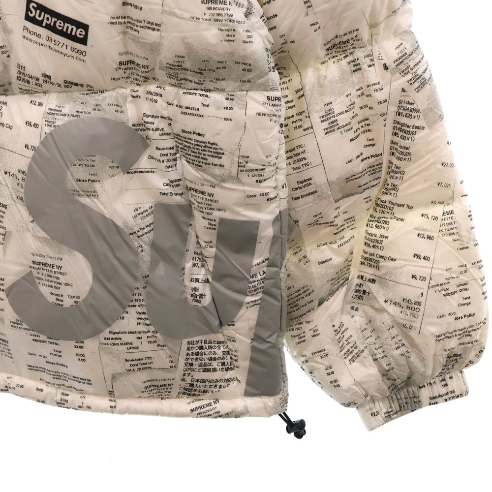 SUPREME(シュプリーム) 20AW Hooded Down Jacket Receipts レシートプリントダウンジャケット ホワイト