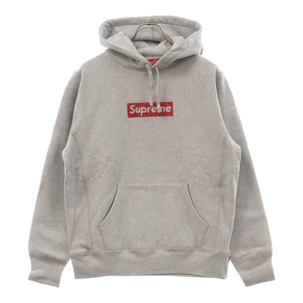 SUPREME(シュプリーム) 19SS×SWAROVSKI Swarovski Box Logo Hooded Sweatshirt スワロフスキー ボックスロゴプルオーバースウェットパーカー グレー