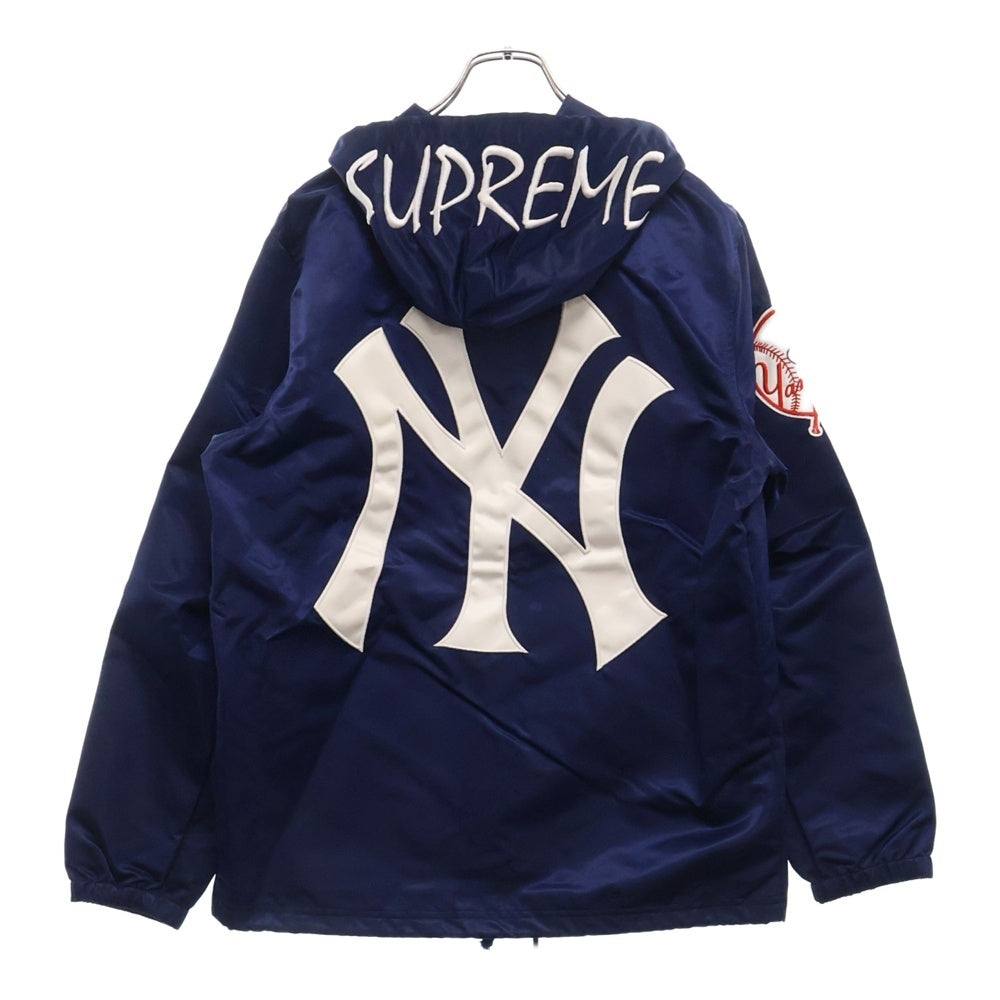 SUPREME(シュプリーム) 15SS×MAJESTIC NY Yankees satin Hooded Coaches ヤンキース サテンフーディジャケット ブルー