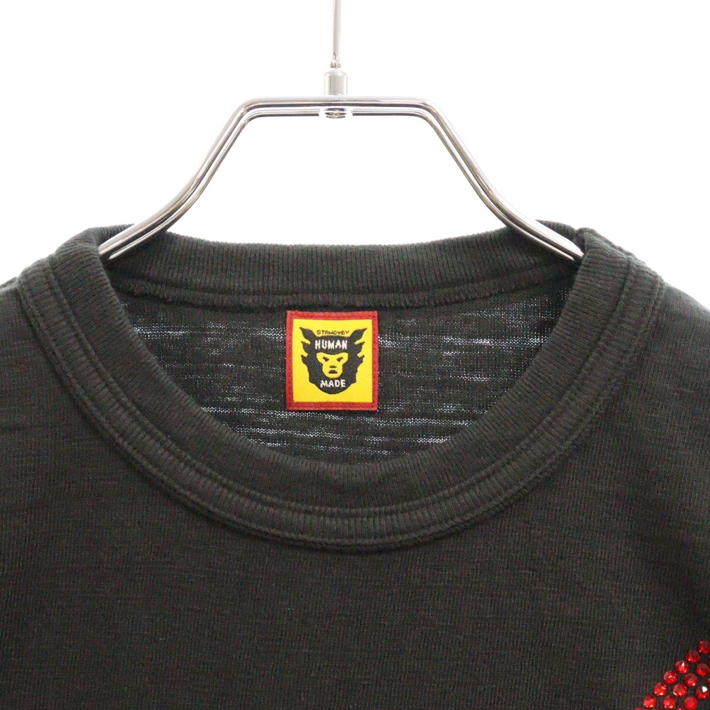 HUMAN MADE(ヒューマンメイド) CRYSTAL HEART T-SHIRT クリスタルロゴ装飾半袖Tシャツ ブラック