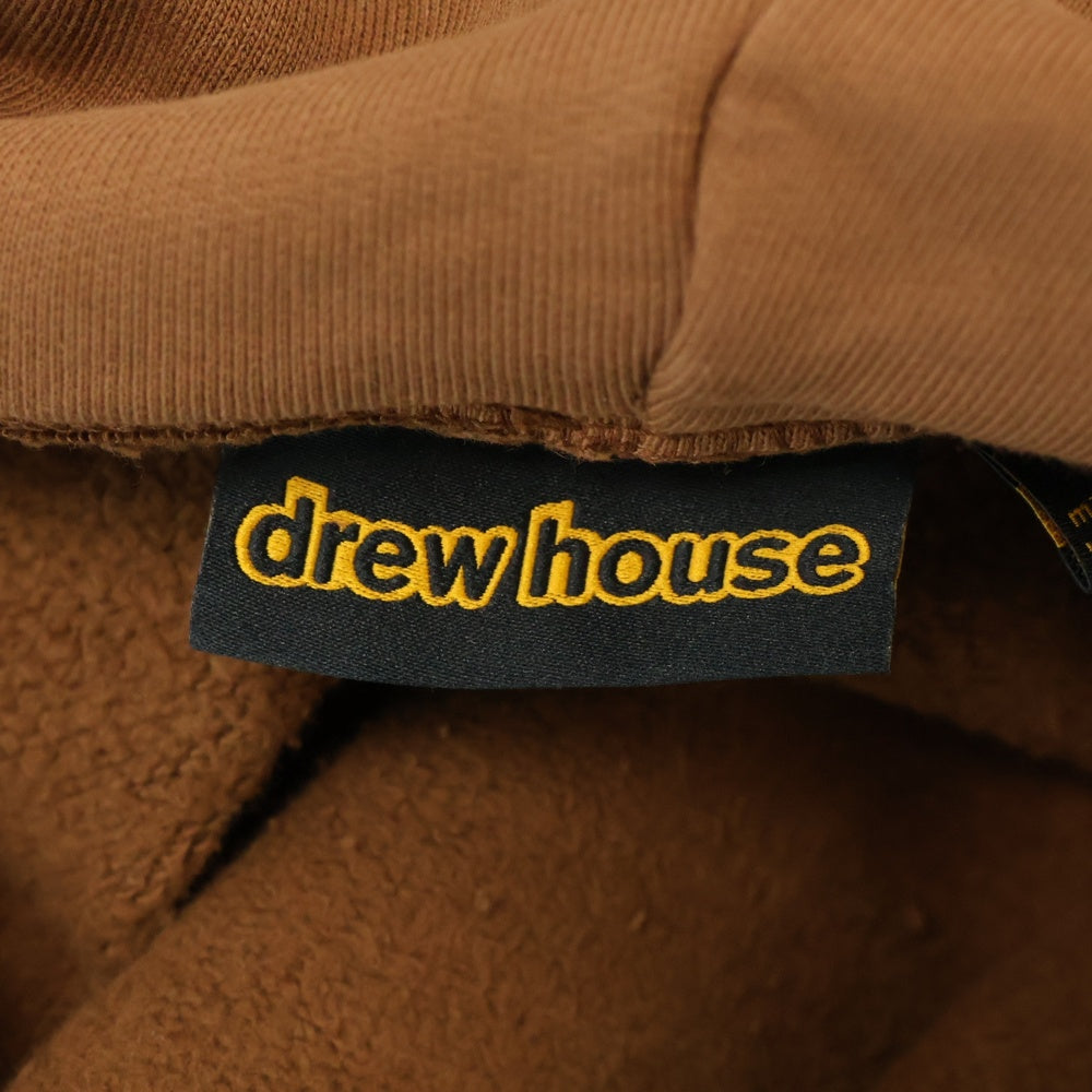 drew house(ドリューハウス) DECONSTRUCTED MASCOT HOODIE ダメージ加工ロゴプリントプルオーバーパーカー ブラウン