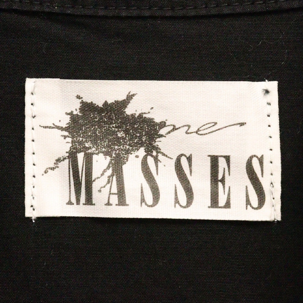 MASSES(マシス) フロントポケットオープンカラー長袖シャツ 刺繍入り長袖シャツ ブラック