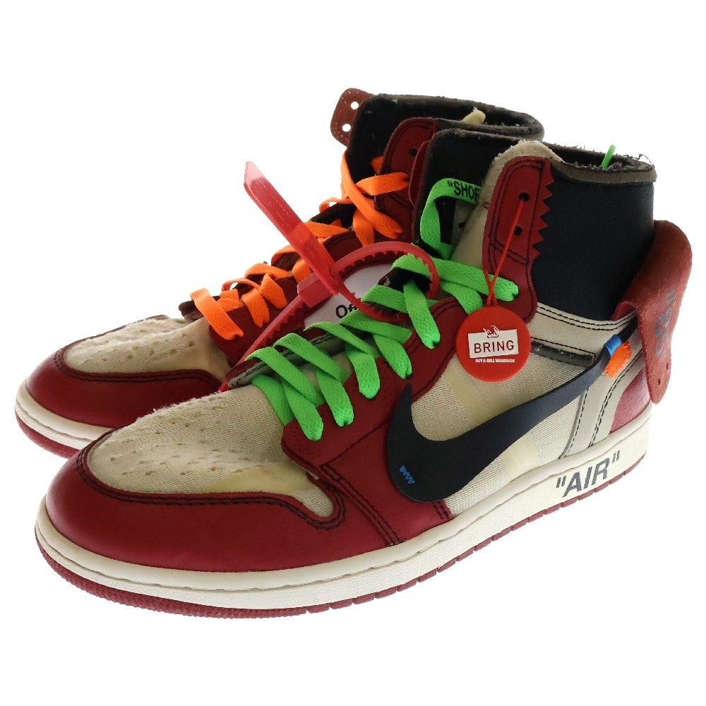NIKE(ナイキ) ×OFF-WHITE THE 10 AIR JORDAN 1 CHICAGO AA3834-101 オフホワイト ザテン エアジョーダン1 シカゴ ハイカットスニーカー ホワイト/レッド US9/27cm