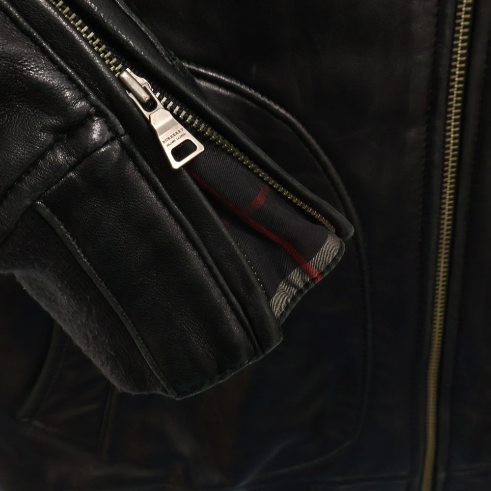 BURBERRY BLACK LABEL(バーバリー ブラックレーベル) フロントロゴ刺繍ジップアップジャケット ラムレザージャケット BMP55-520-09 ブラック