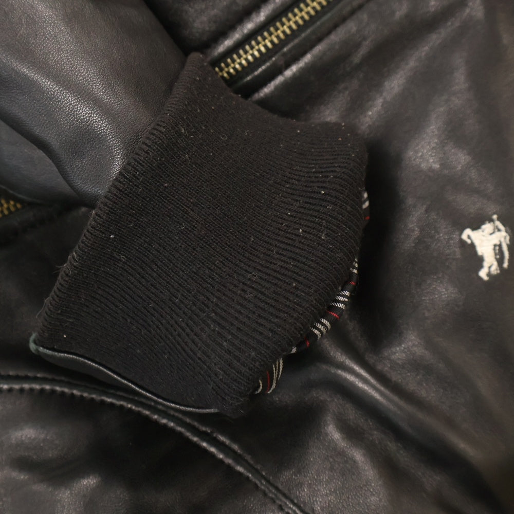 BURBERRY BLACK LABEL(バーバリー ブラックレーベル) フロントロゴ刺繍ジップアップジャケット ラムレザージャケット BMP55-520-09 ブラック