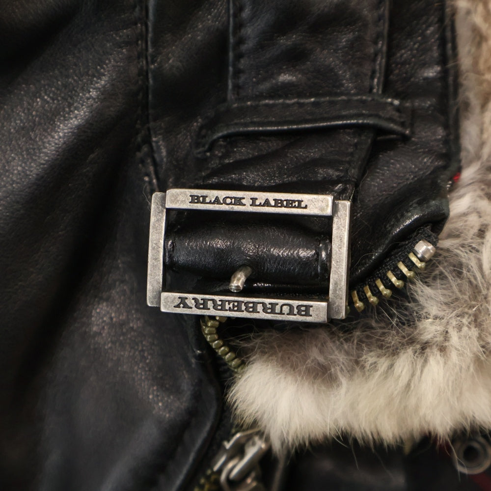BURBERRY BLACK LABEL(バーバリー ブラックレーベル) フロントロゴ刺繍ジップアップジャケット ラムレザージャケット BMP55-520-09 ブラック