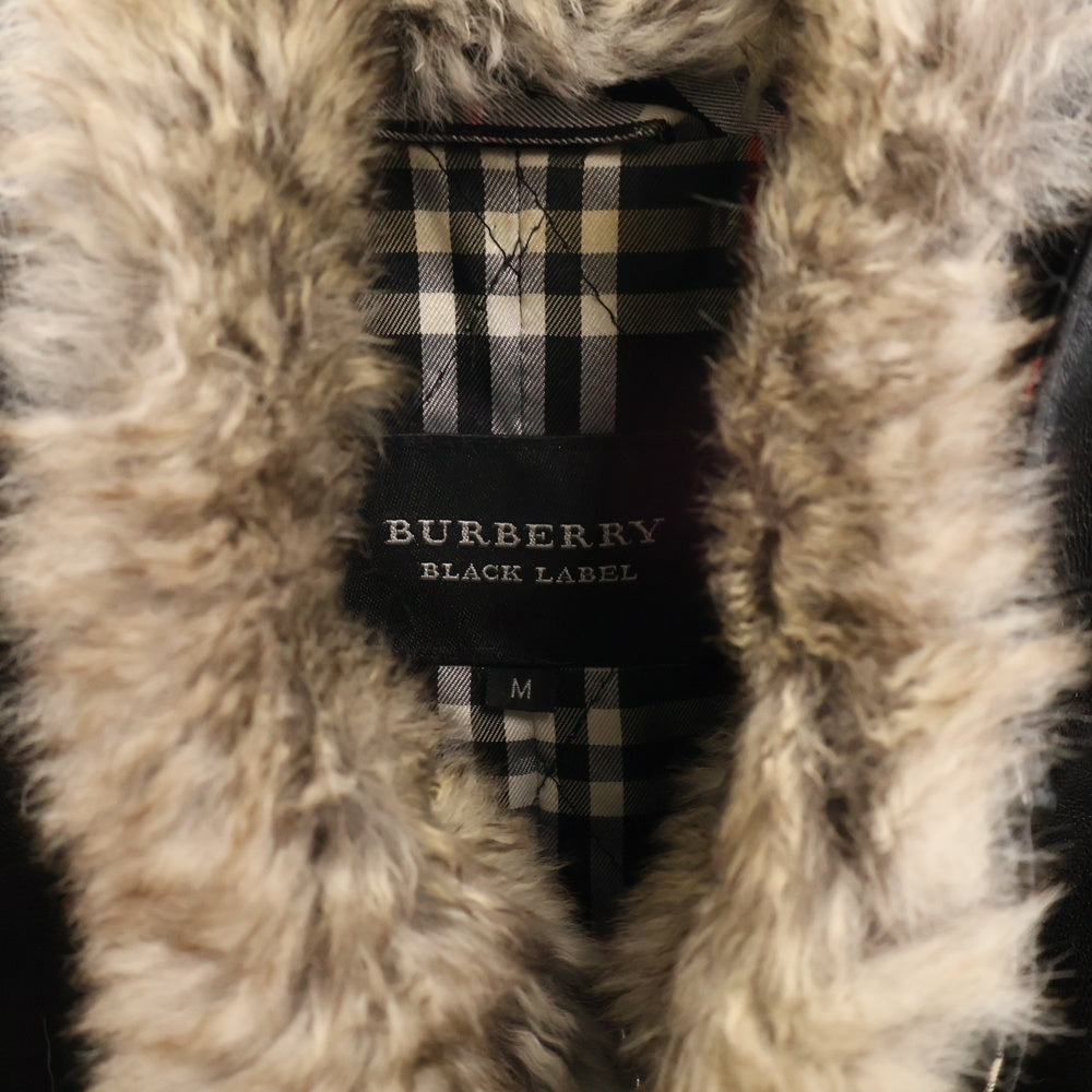 BURBERRY BLACK LABEL(バーバリー ブラックレーベル) フロントロゴ刺繍ジップアップジャケット ラムレザージャケット BMP55-520-09 ブラック