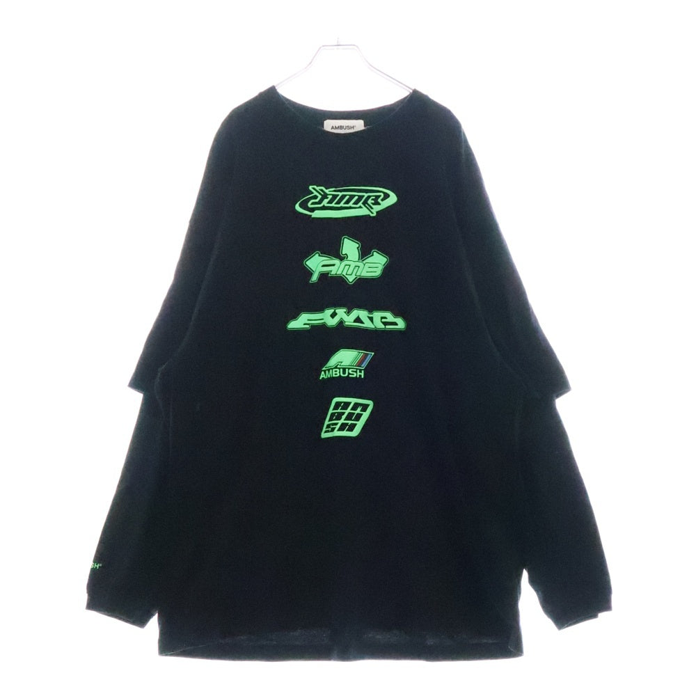 AMBUSH(アンブッシュ) 23SS MIX LONG SLEEVE T-SHIRT BMAB023S23JER001 レイヤード プリント クルーネック 長袖Tシャツ カットソー ブラック