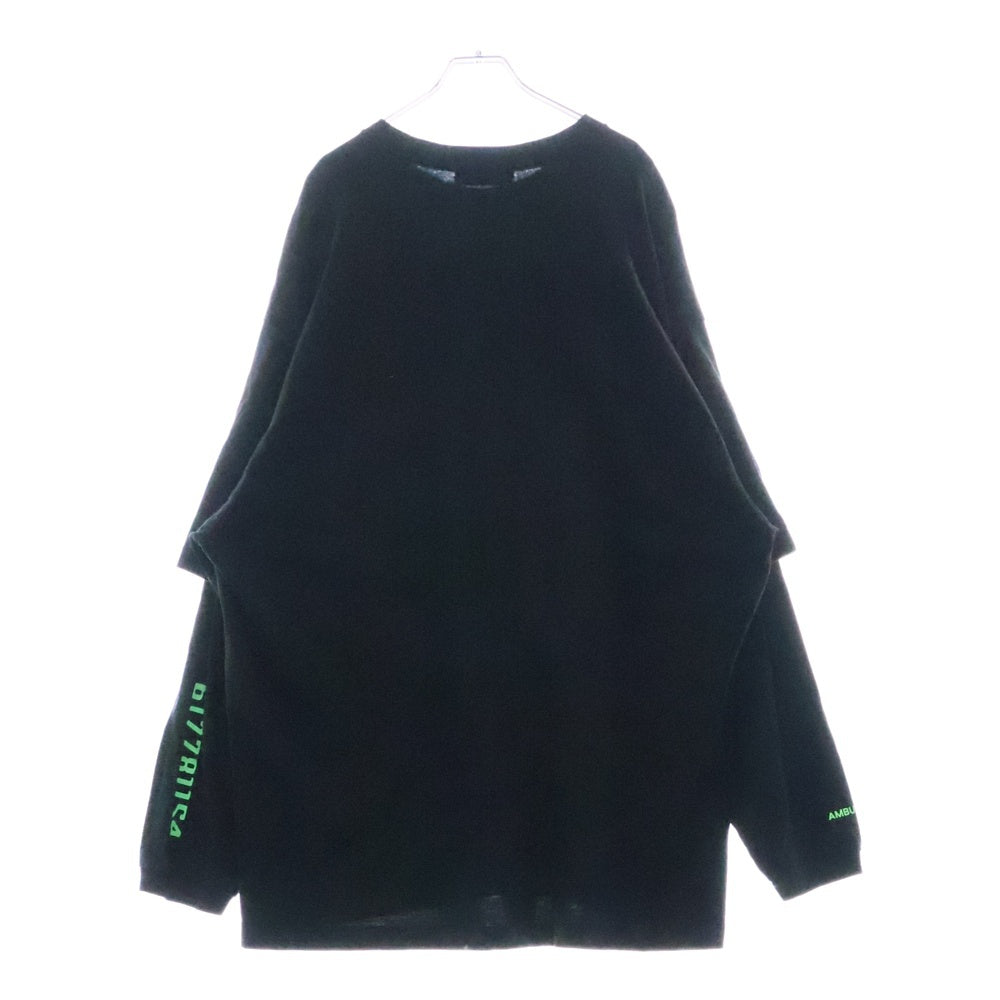 AMBUSH(アンブッシュ) 23SS MIX LONG SLEEVE T-SHIRT BMAB023S23JER001 レイヤード プリント クルーネック 長袖Tシャツ カットソー ブラック