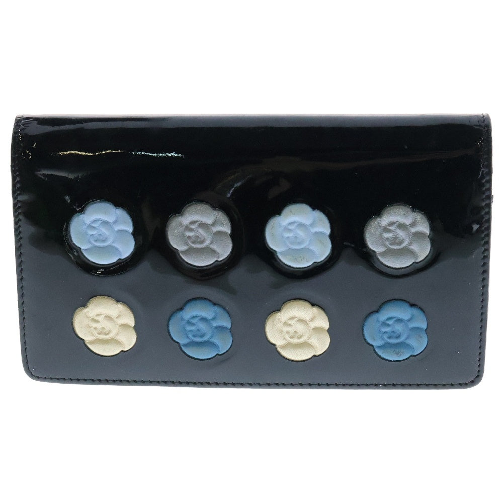 CHANEL(シャネル) ココマーク カメリアメイクアップパレットウォレット パテント長財布 ブラック