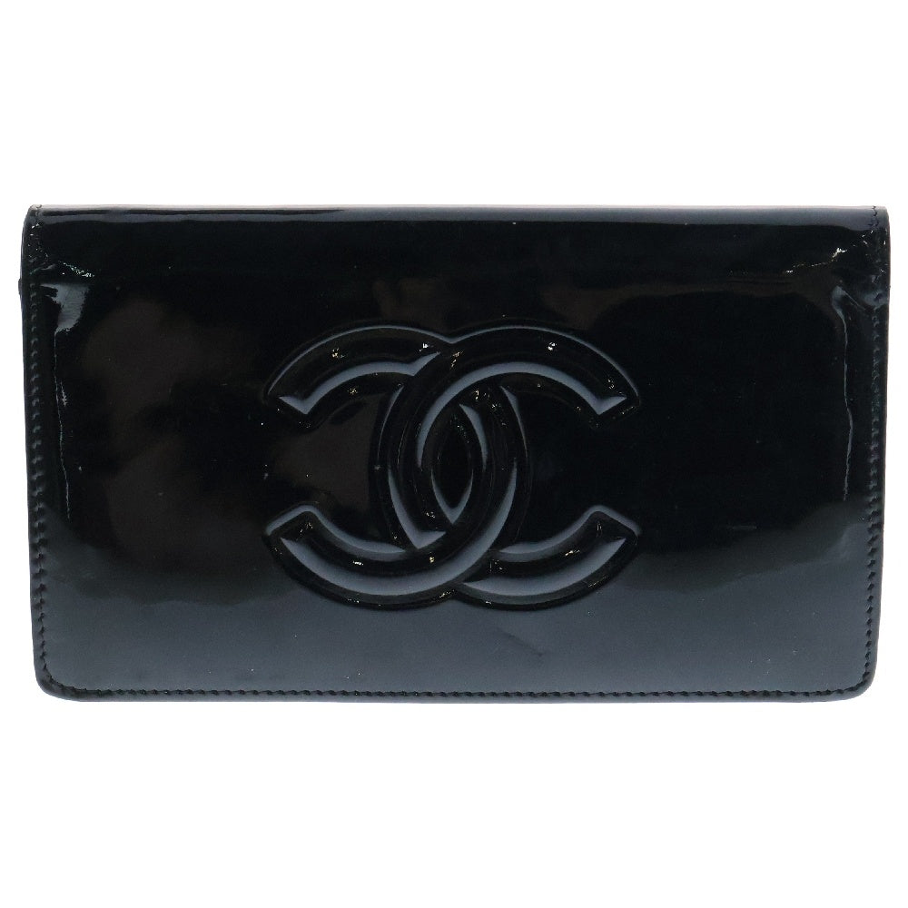 CHANEL(シャネル) ココマーク カメリアメイクアップパレットウォレット パテント長財布 ブラック
