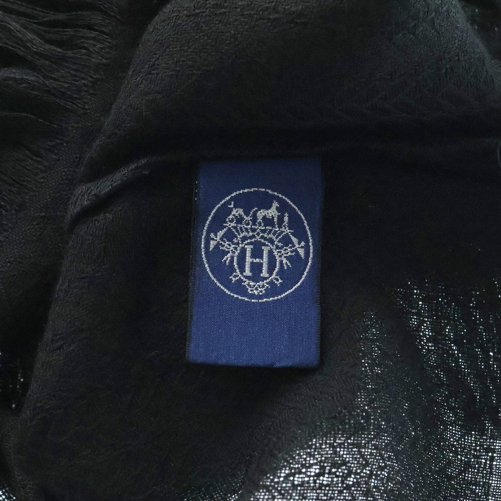 HERMES(エルメス) ニューリブリス カシミヤ シルク混 フリンジ ストール ブラック レディース
