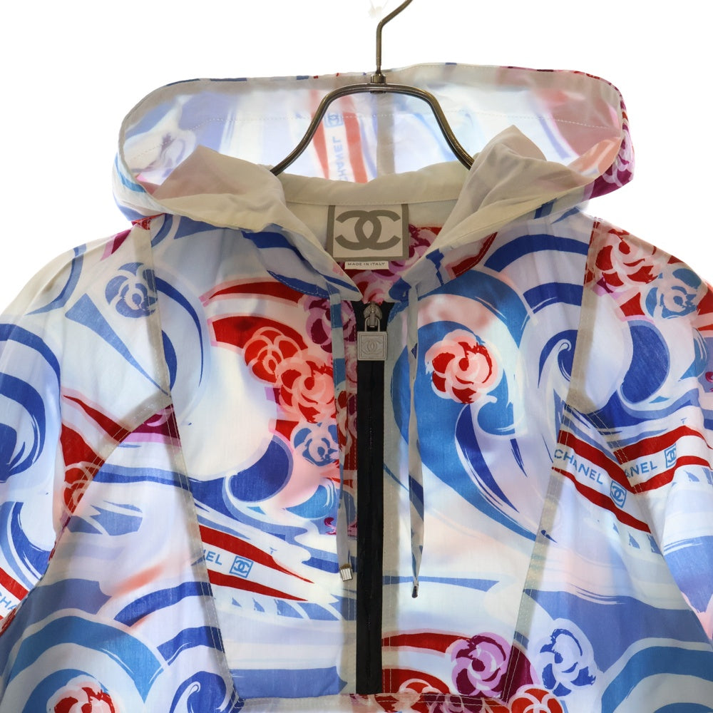 CHANEL(シャネル) 06SS ココジップ 総柄 コットン ハーフジップ アノラックパーカー レディース ホワイト/マルチ P28362V18669