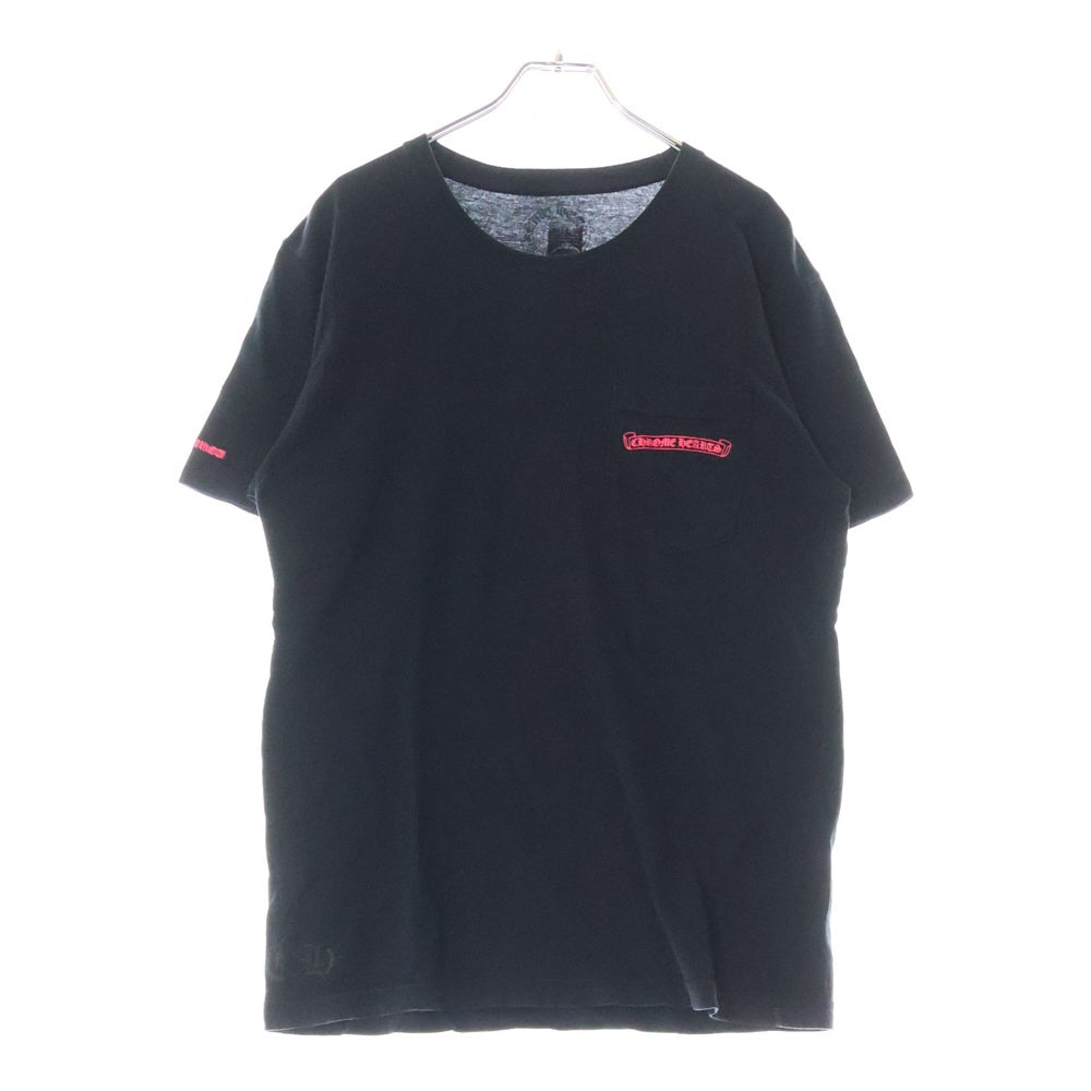 CHROME HEARTS(クロムハーツ) Neon Pink Stripe Logo Tee ネオンピンク ストライプロゴプリント 半袖Tシャツ カットソー ブラック/ピンク
