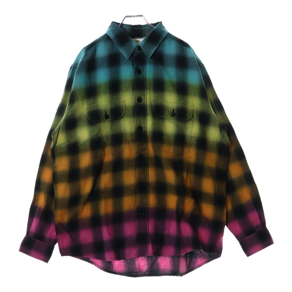 CELINE(セリーヌ) 23SS グラデーションレインボーチェック長袖シャツ マルチ 2C574952T