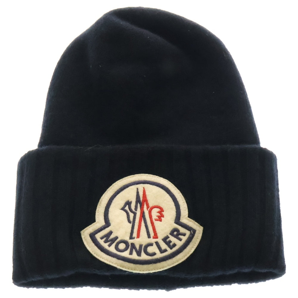 MONCLER(モンクレール) BERRETTO TRICOT E20919926200 A9186 ビッグロゴワッペンウールニット帽 ビーニー ブラック