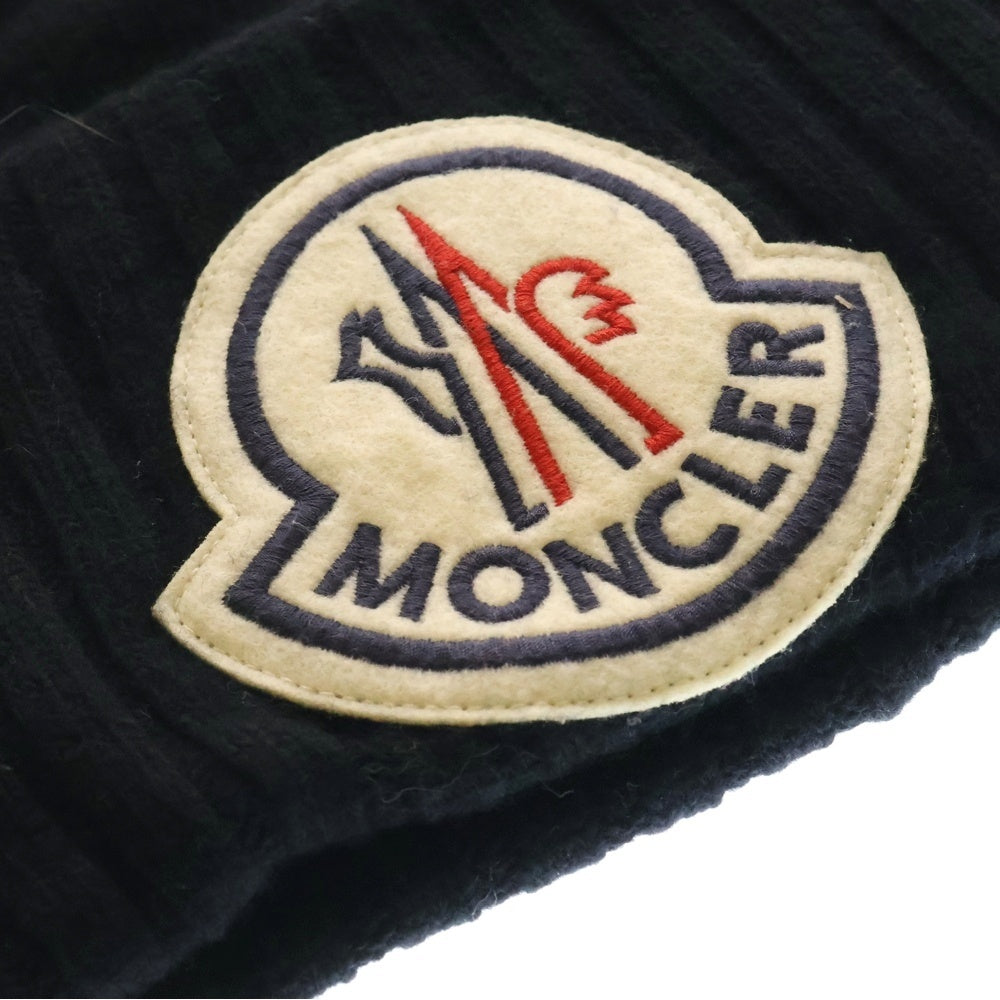MONCLER(モンクレール) BERRETTO TRICOT E20919926200 A9186 ビッグロゴワッペンウールニット帽 ビーニー ブラック