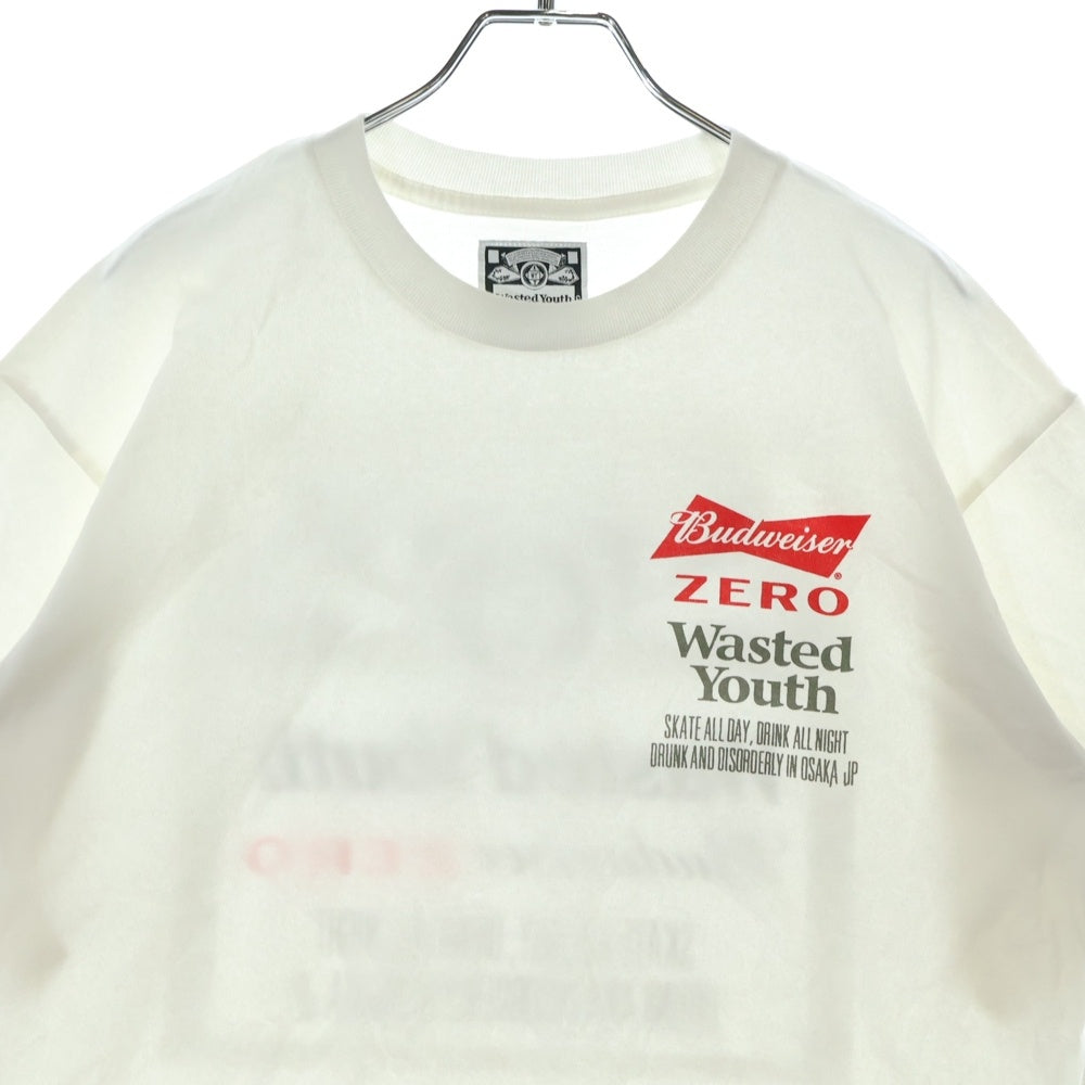 WASTED YOUTH(ウェイステッドユース) Busweiser Zero バドワイザー ゼロ 半袖Tシャツカットソー ホワイト