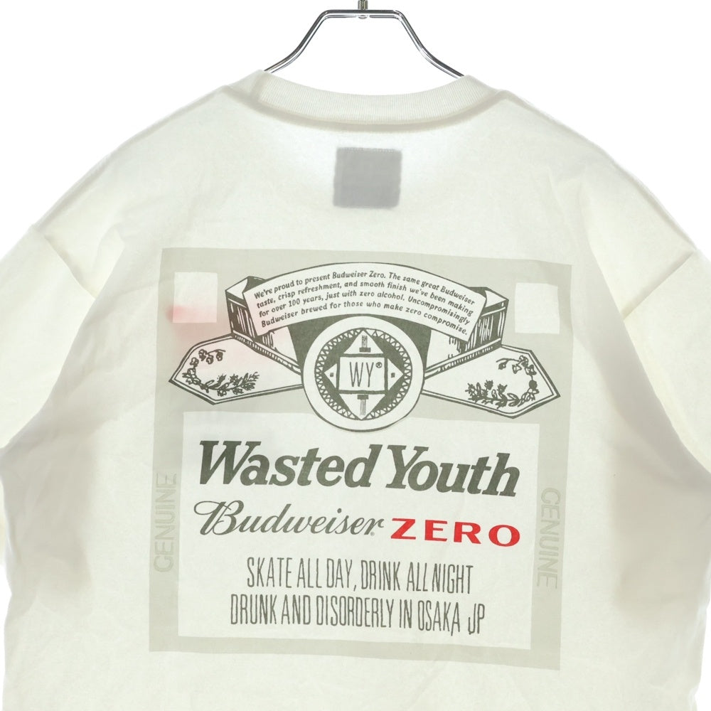 WASTED YOUTH(ウェイステッドユース) Busweiser Zero バドワイザー ゼロ 半袖Tシャツカットソー ホワイト