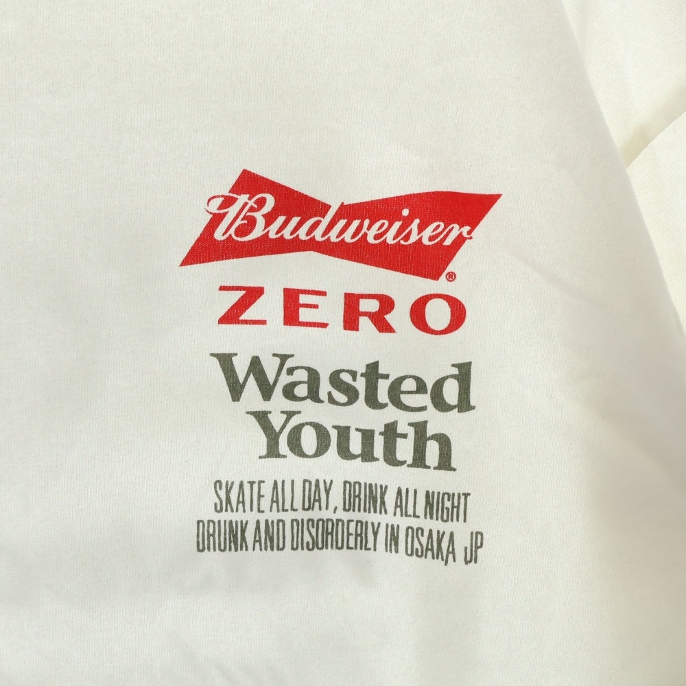 WASTED YOUTH(ウェイステッドユース) Busweiser Zero バドワイザー ゼロ 半袖Tシャツカットソー ホワイト