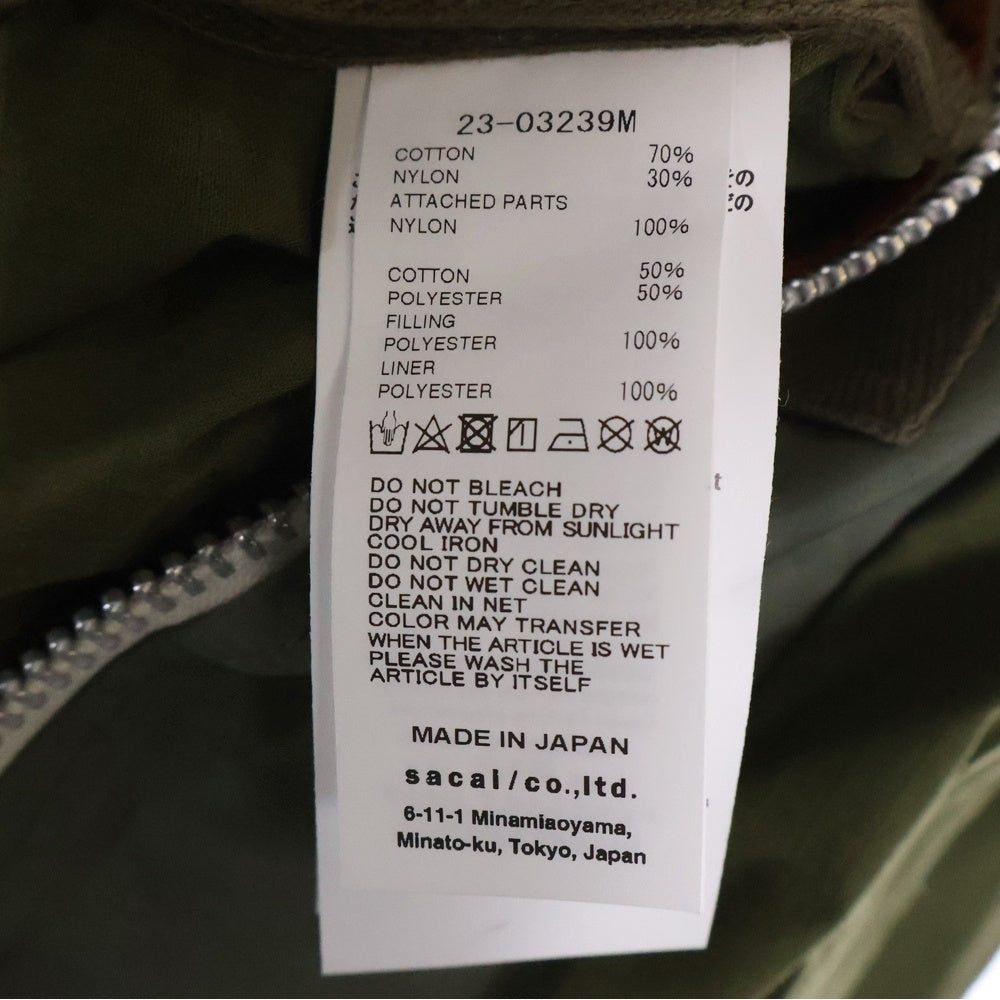Sacai(サカイ) ×WTAPS 23SS MILL LS 01 Shirt 23-03239M ダブルタップス ミリタリーシャツジャケット オリーブ
