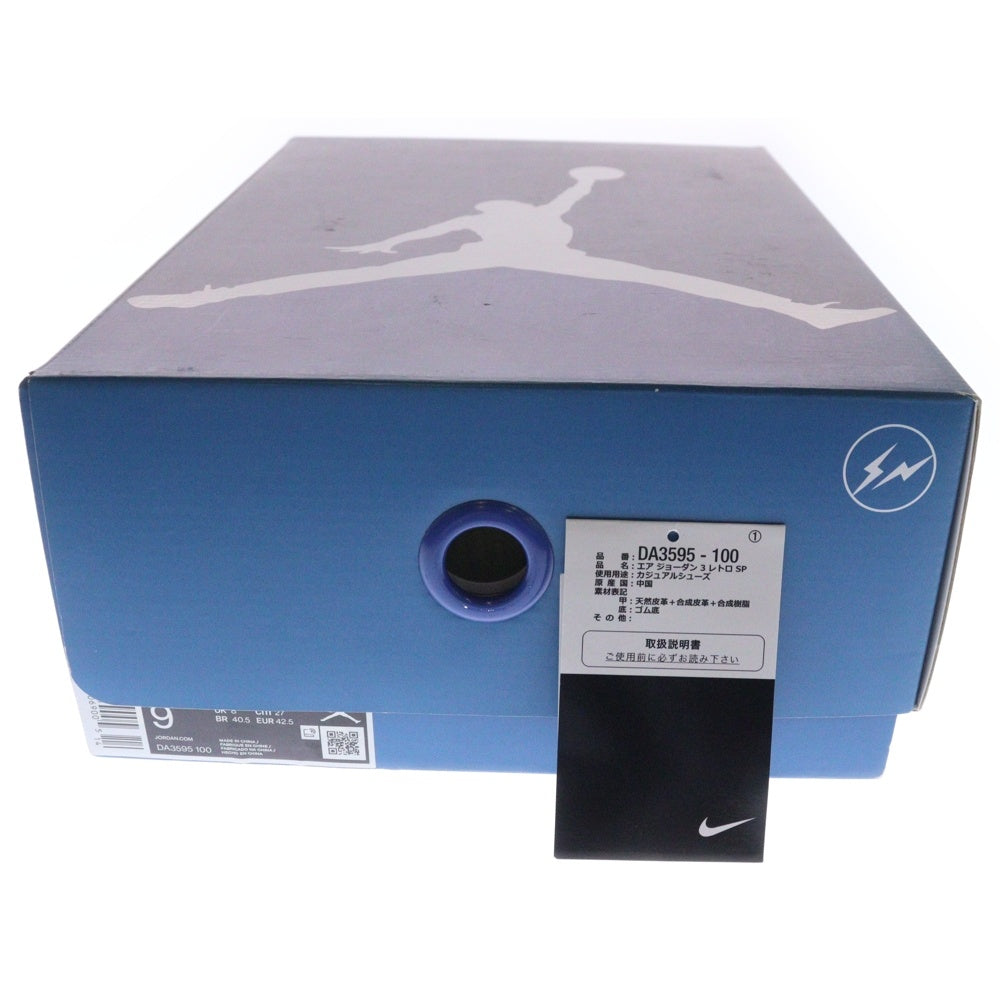 NIKE(ナイキ) ×FRAGMENT DESIGN AIR JORDAN3 RETRO SP DA3595-100 フラグメントデザイン エアジョーダン3 ミッドカットスニーカー US9/27cm ホワイト/ブラック