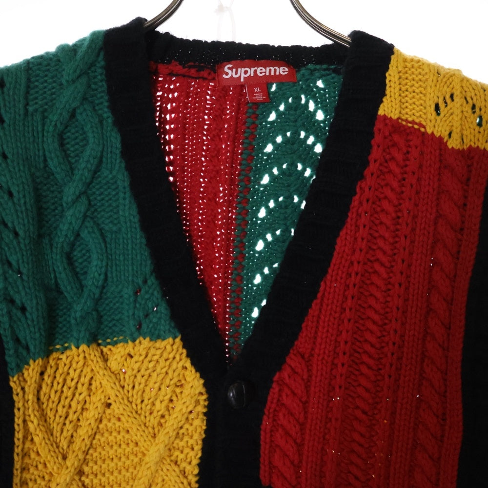 SUPREME(シュプリーム) 23AW Patchwork Cabke Knit Cardigan パッチワーク ケーブルニットカーディガン マルチカラー