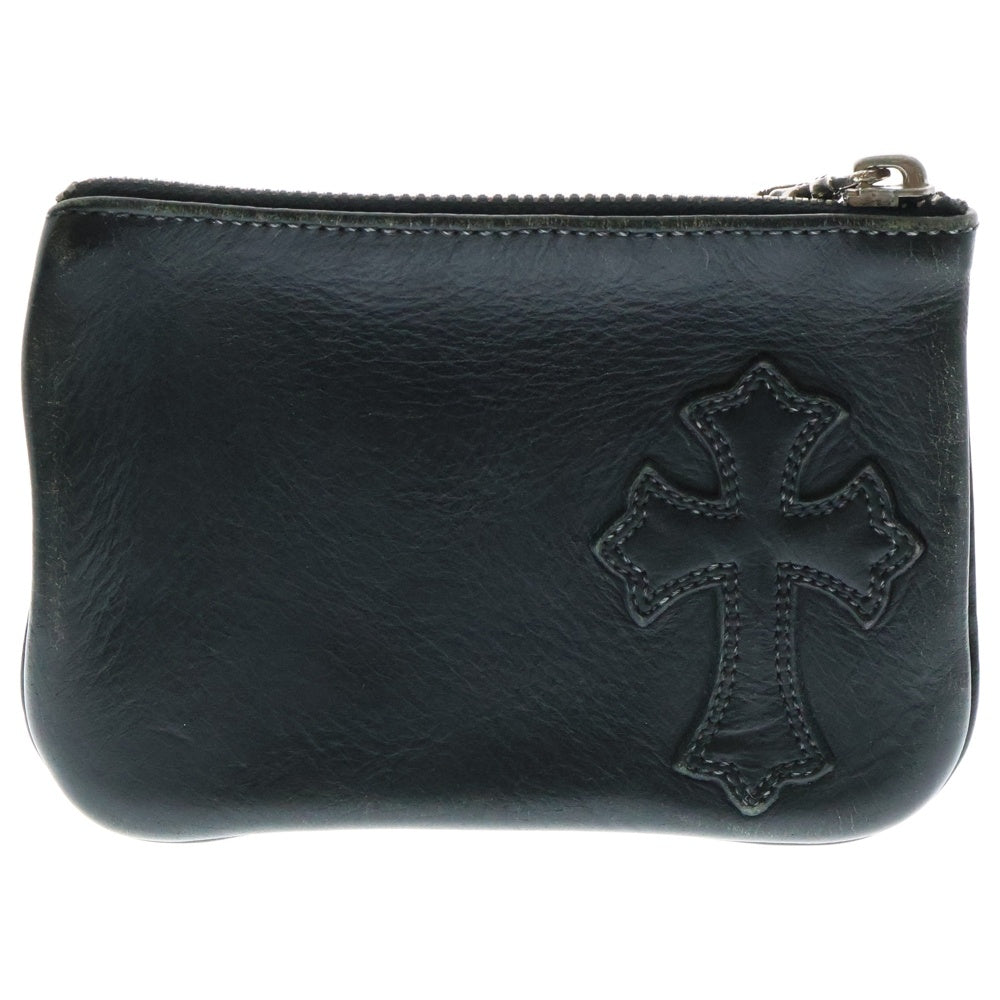 CHROME HEARTS(クロムハーツ) ZPR CHG PURSE ジッパーチェンジパース クロスパッチ レザーウォレット 財布 コインケース ブラック/シルバー