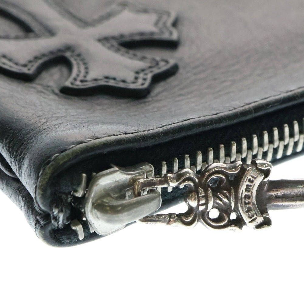 CHROME HEARTS(クロムハーツ) ZPR CHG PURSE ジッパーチェンジパース クロスパッチ レザーウォレット 財布 コインケース ブラック/シルバー