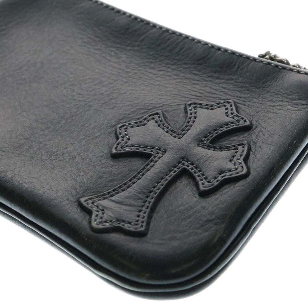 CHROME HEARTS(クロムハーツ) ZPR CHG PURSE ジッパーチェンジパース クロスパッチ レザーウォレット 財布 コインケース ブラック/シルバー