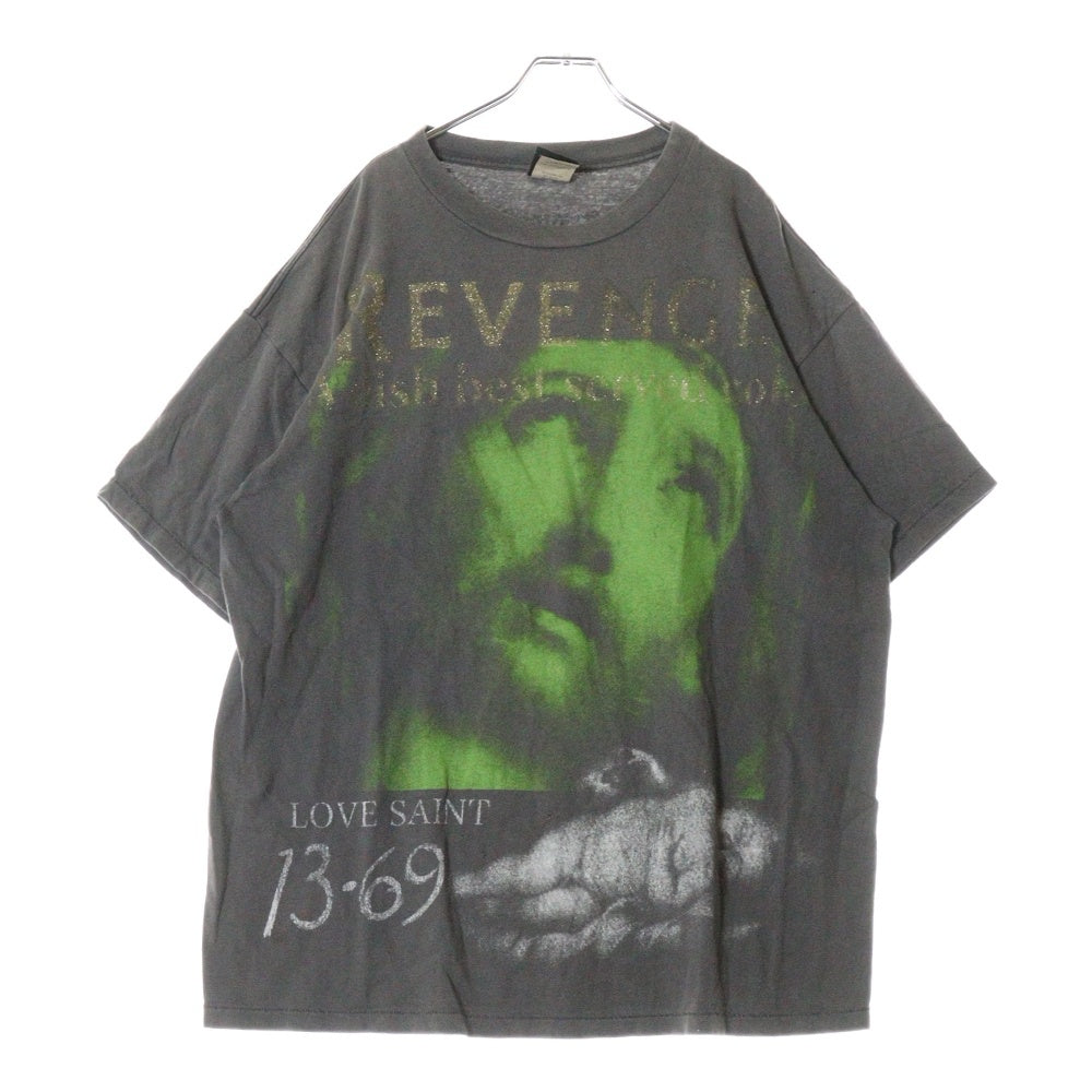 SAINT MICHAEL(セントマイケル) 23SS ×BerBerJin BJ SS TEE REVENGE ベルベルジン ダメージ加工 クルーネック コットン 半袖Tシャツ カットソー SM-S23-0000-085 グレー