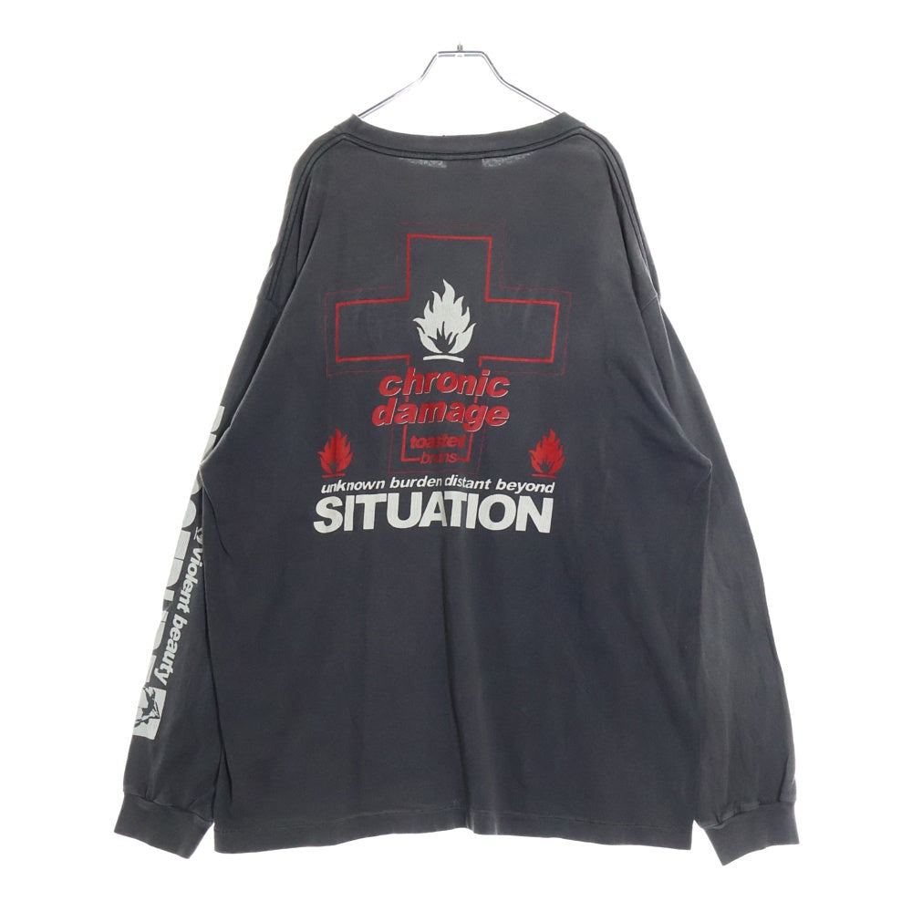SAINT MICHAEL(セントマイケル) 23SS LS TEE UNKNOWN ヴィンテージ加工 グラフィックプリント 長袖カットソー ロンT SM-S23-0000-027 グレー