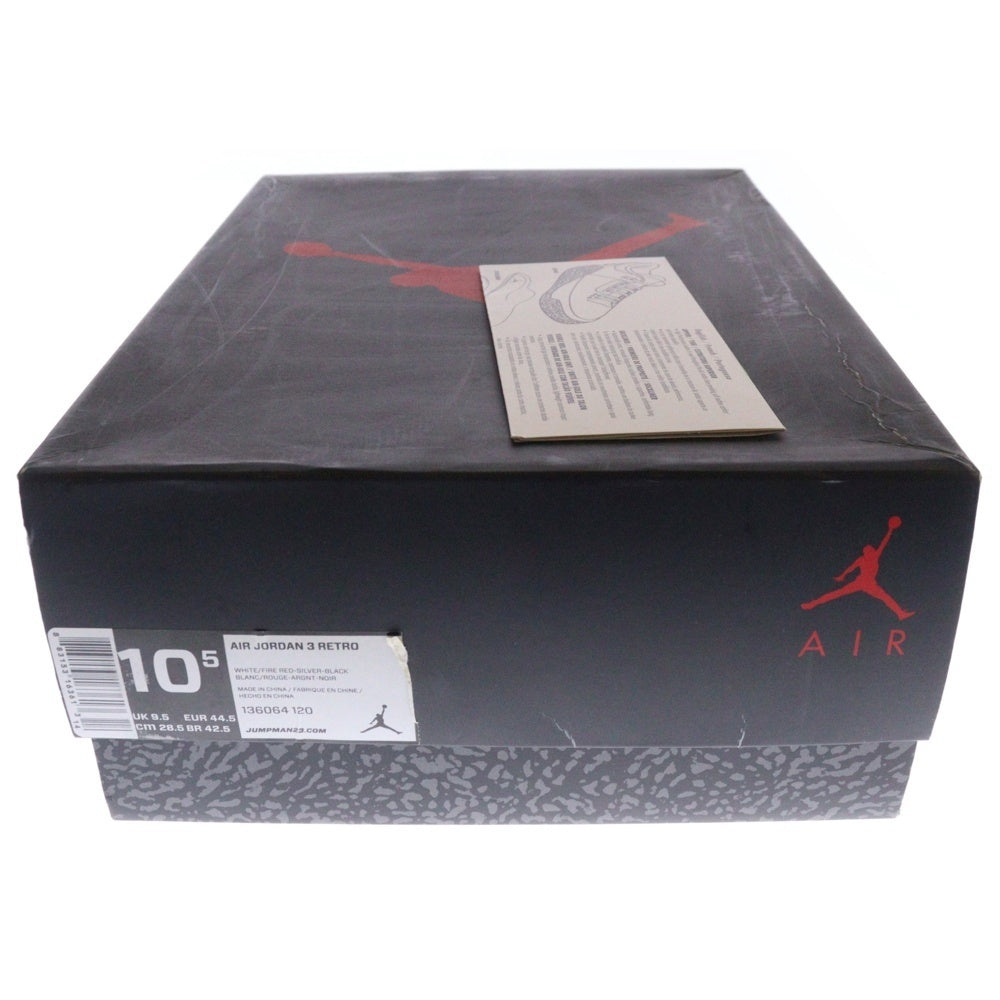 NIKE(ナイキ) 【観賞用2013年製造】AIR JORDAN 3 RETRO FIRE RED 136064-120 エアジョーダン3 ファイヤーレッド ローカットスニーカー US10.5/28.5cm ホワイト/レッド
