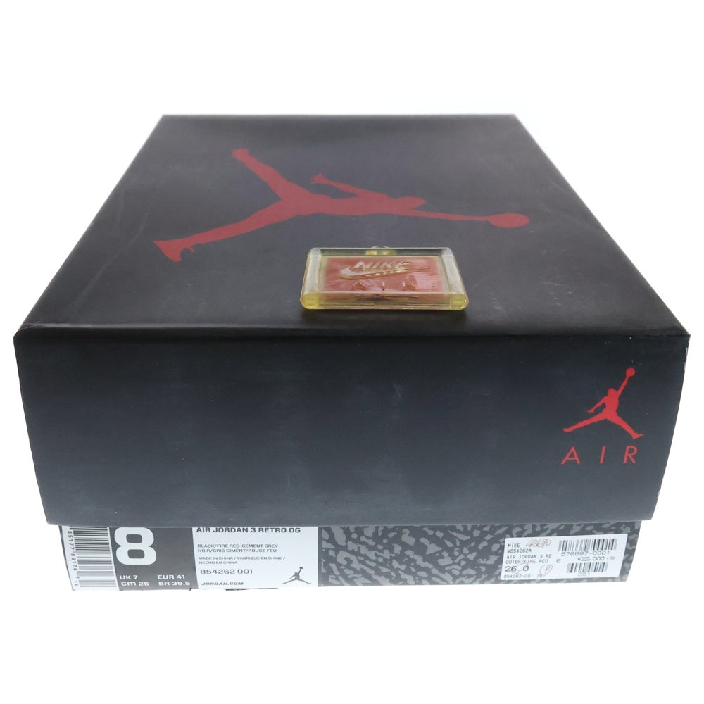 NIKE(ナイキ) AIR JORDAN 3 RETRO OG 854262-001 エアジョーダン ミドルカットスニーカー ブラック/グレー US8/26.0cm