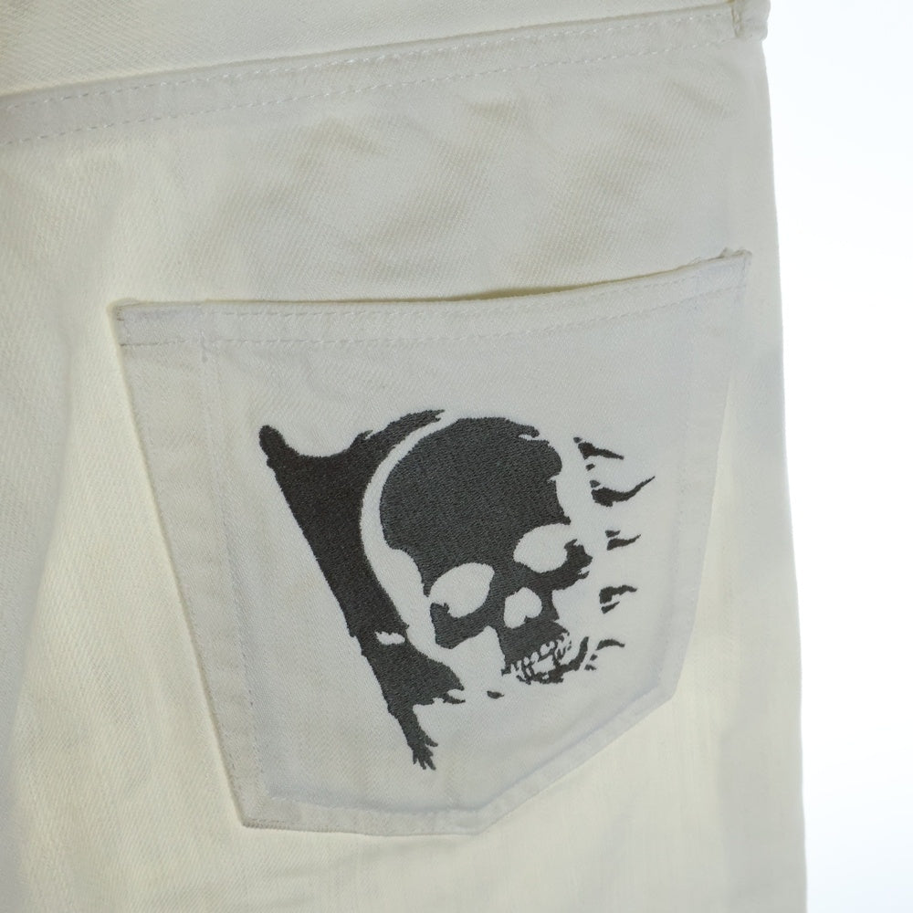 lucien pellat-finet(ルシアンペラフィネ) バックスカル刺繍ロングパンツ デニム ホワイト