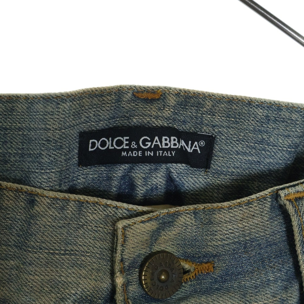 DOLCE & GABBANA(ドルチェアンドガッバーナ) ×Disney Mickey Mouse ディズニー ミッキーマウスプリント ダメージ加工デニムパンツ インディゴブルー