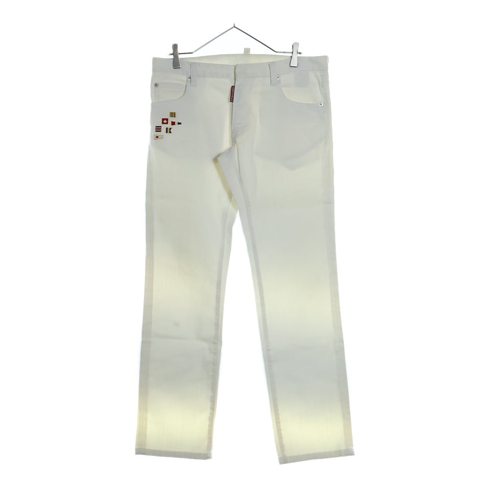 DSQUARED2(ディースクエアード) ピンズ付きコットンロングパンツ S74LA0331 ホワイト