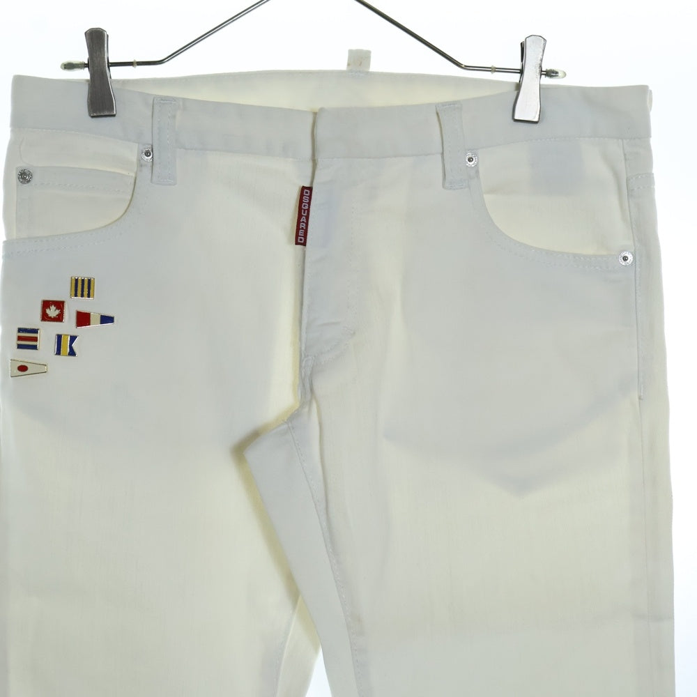 DSQUARED2(ディースクエアード) ピンズ付きコットンロングパンツ S74LA0331 ホワイト