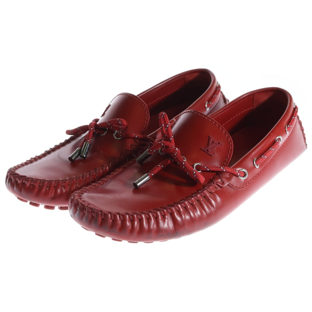LOUIS VUITTON(ルイヴィトン) レザーローファー フロントロゴ入りドライビングシューズ ローカットシューズ レッド