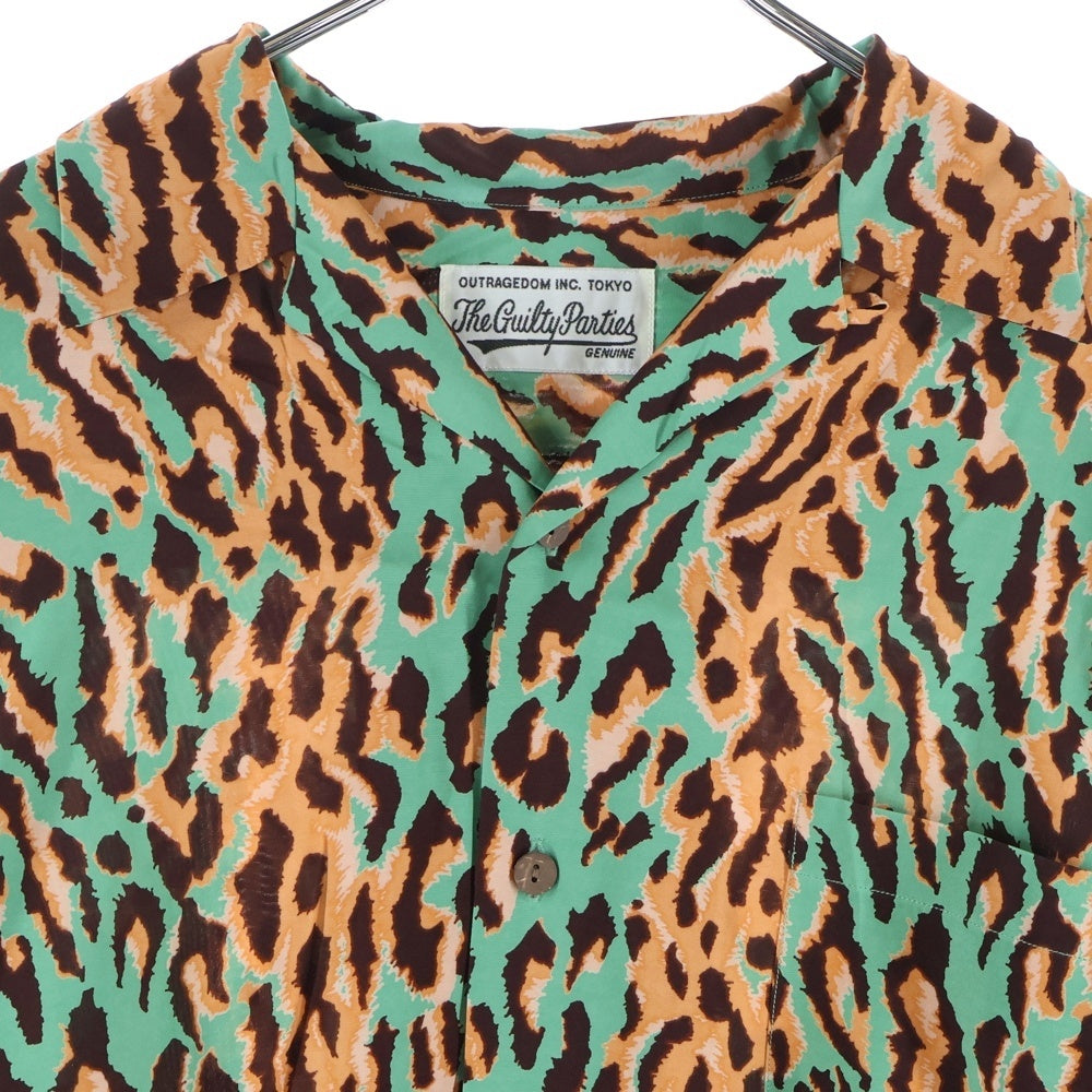 WACKO MARIA(ワコマリア) HAWAIAN SHIRT L/S レオパード レーヨン 長袖シャツ グリーン/ブラウン