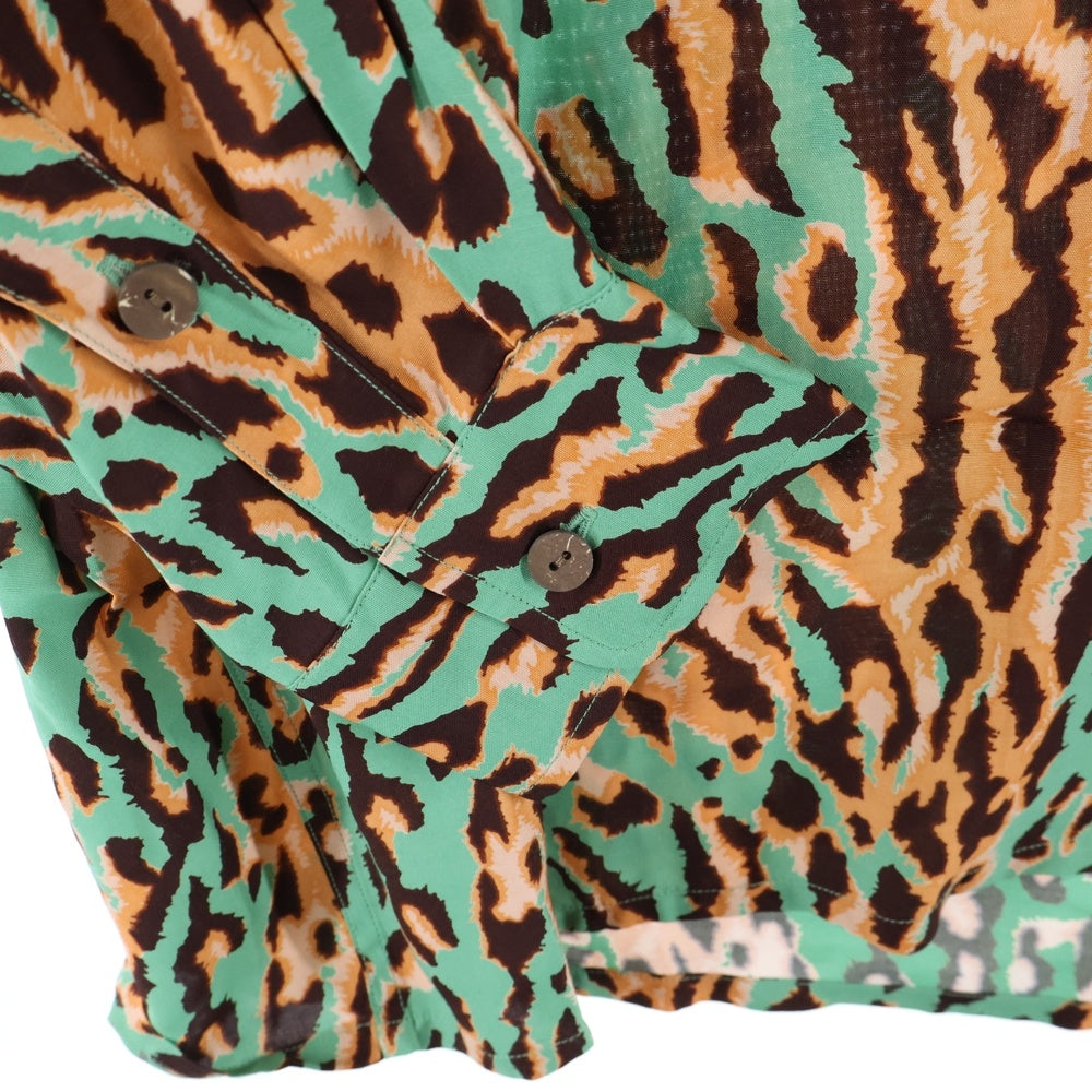 WACKO MARIA(ワコマリア) HAWAIAN SHIRT L/S レオパード レーヨン 長袖シャツ グリーン/ブラウン
