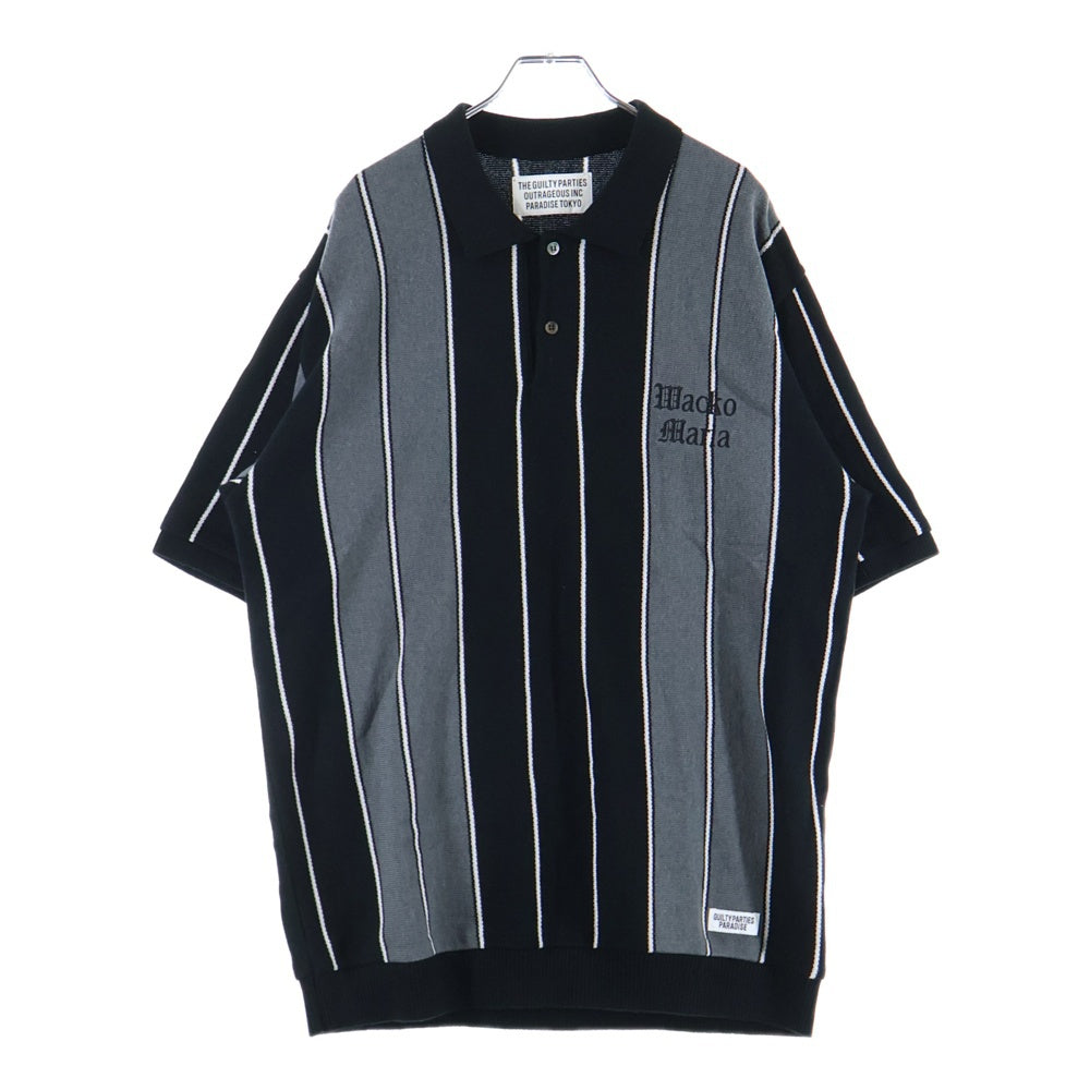 WACKO MARIA(ワコマリア) 23SS STRIPED KNIT JACQUARD POLO SHIRT ストライプ ロゴ刺繍 半袖ポロシャツ グレー/ブラック