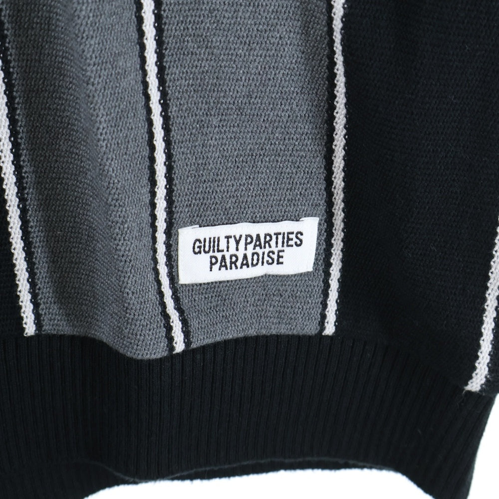 WACKO MARIA(ワコマリア) 23SS STRIPED KNIT JACQUARD POLO SHIRT ストライプ ロゴ刺繍 半袖ポロシャツ グレー/ブラック