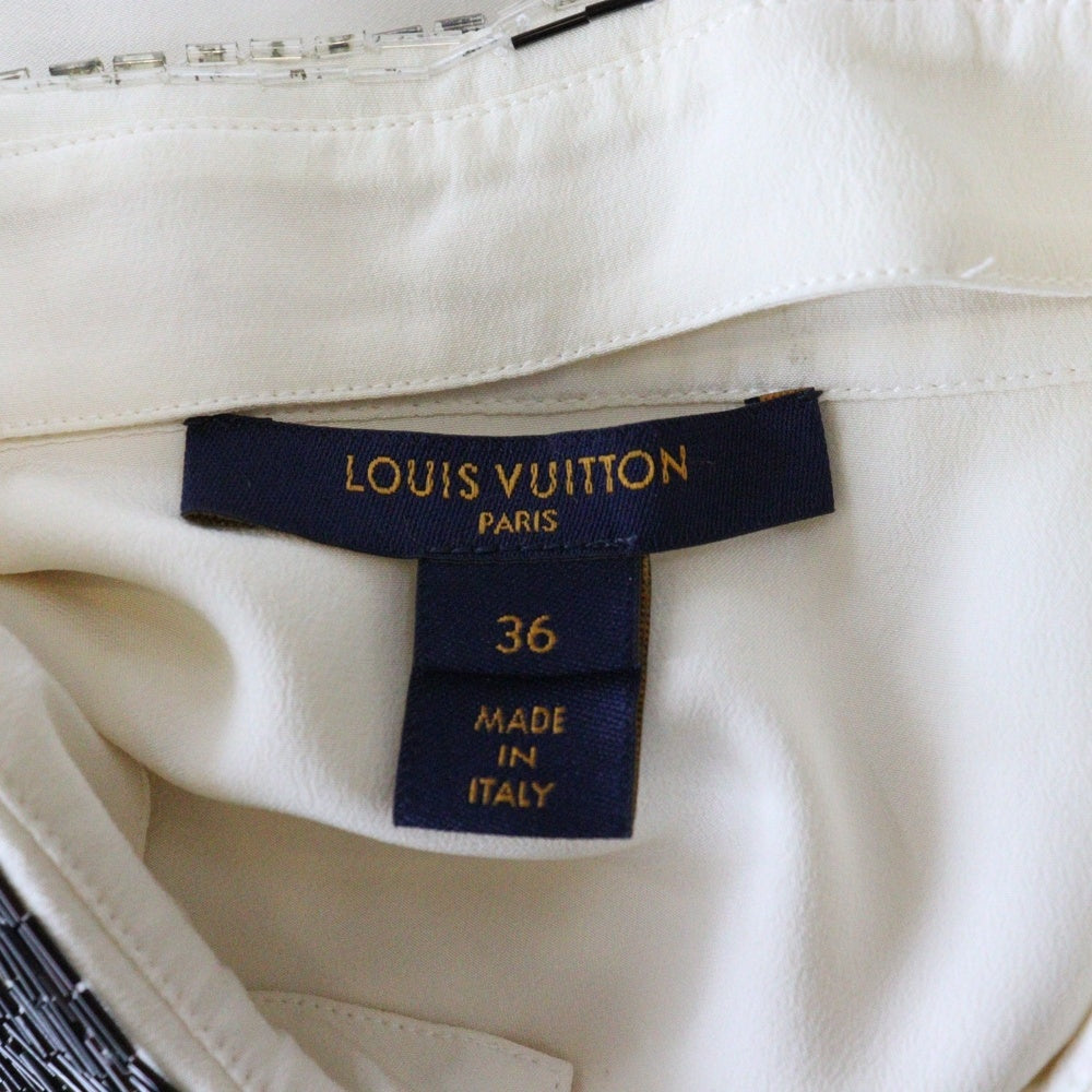 LOUIS VUITTON(ルイヴィトン) 襟元ビジュー装飾シルク長袖シャツ FFBB90AKM レディース ホワイト