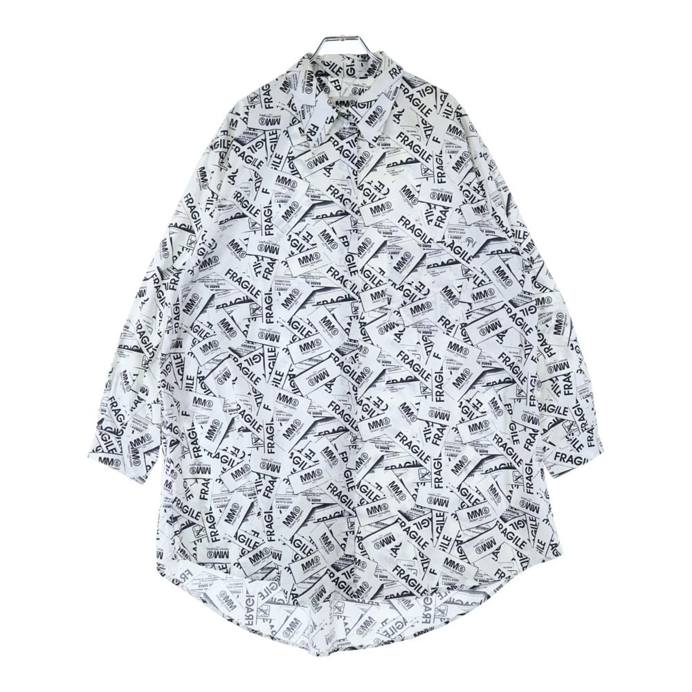 MM6 Maison Margiela(エムエムシックスメゾンマルジェラ) 総柄ロゴ 長袖シャツワンピース ホワイト/ブラック M60230 MM064 レディース