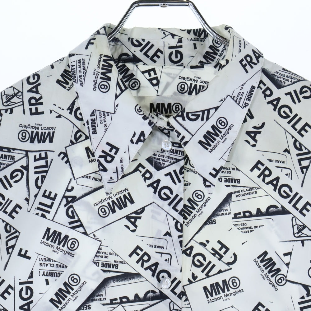 MM6 Maison Margiela(エムエムシックスメゾンマルジェラ) 総柄ロゴ 長袖シャツワンピース ホワイト/ブラック M60230 MM064 レディース