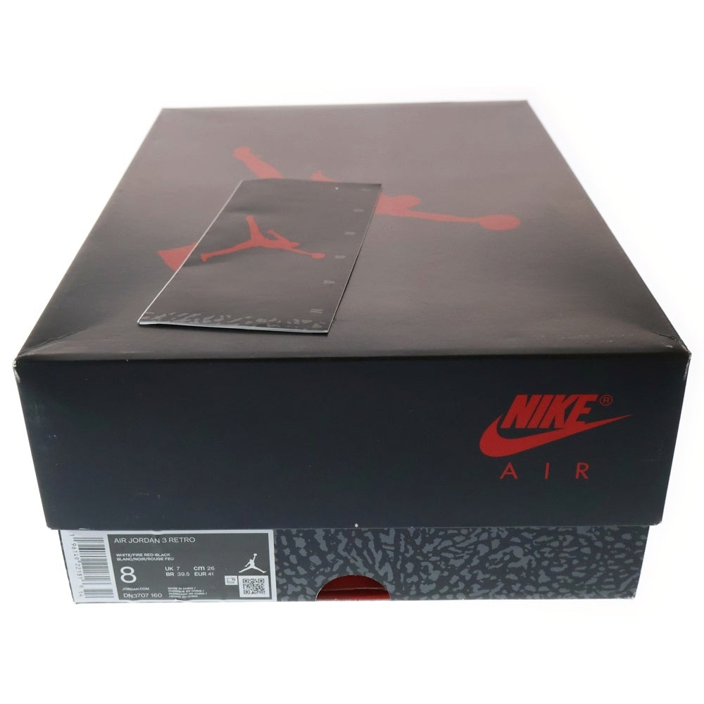 NIKE(ナイキ) AIR JORDAN 3 RETRO DN3707-160 エアジョーダン 3 レトロ ファイヤーレッド ハイカットスニーカー ホワイト/レッド US8/26.0cm