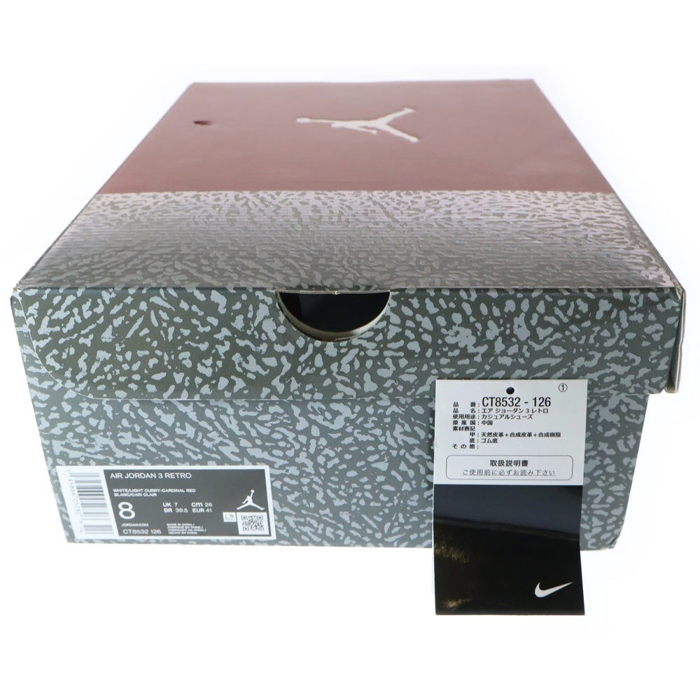 NIKE(ナイキ) AIR JORDAN 3 RETRO CARDINAL RED CT8532-126 エアジョーダン 3 カーディナルレッド ハイカットスニーカー ホワイト/レッド US8/26.0cm