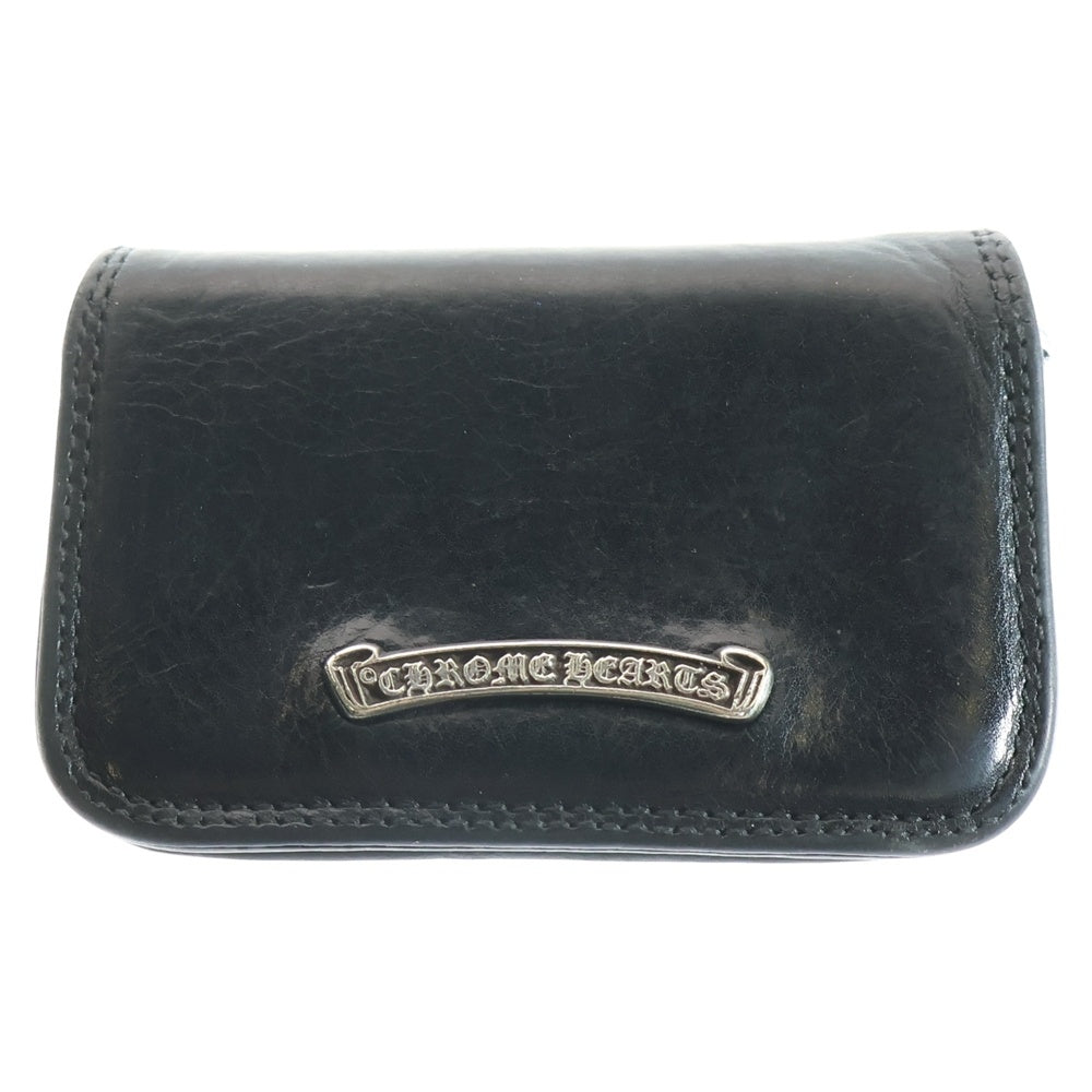 CHROME HEARTS(クロムハーツ) CARD CASE スクロールラベル レザーカードケース ブラック/シルバー