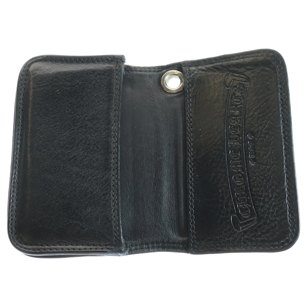 CHROME HEARTS(クロムハーツ) CARD CASE スクロールラベル レザーカードケース ブラック/シルバー